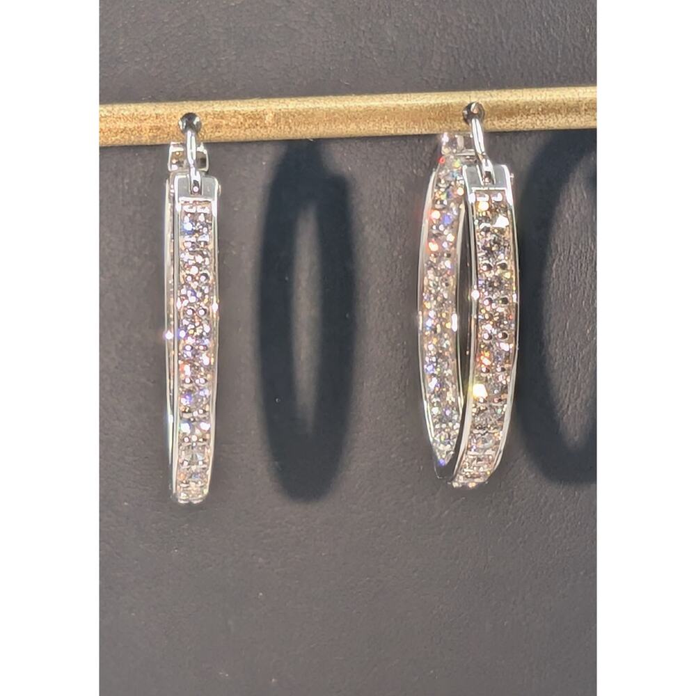 925 Sterling Silver In and Out CZ Hoop Earrings Marked dm
